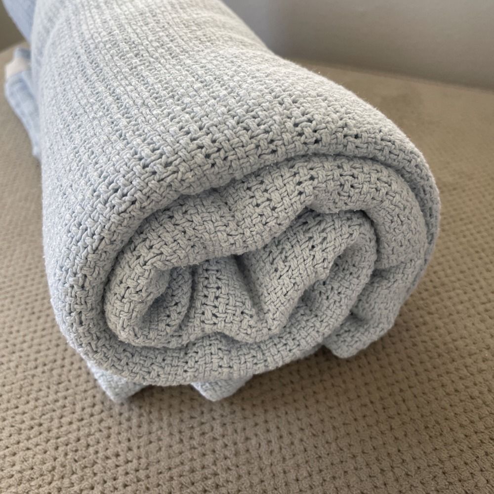 VTG Tennessee Woolen Mills 100% Cotton Blue Blanket 90x90" USA Waffle Weave - Picture 7 of 8